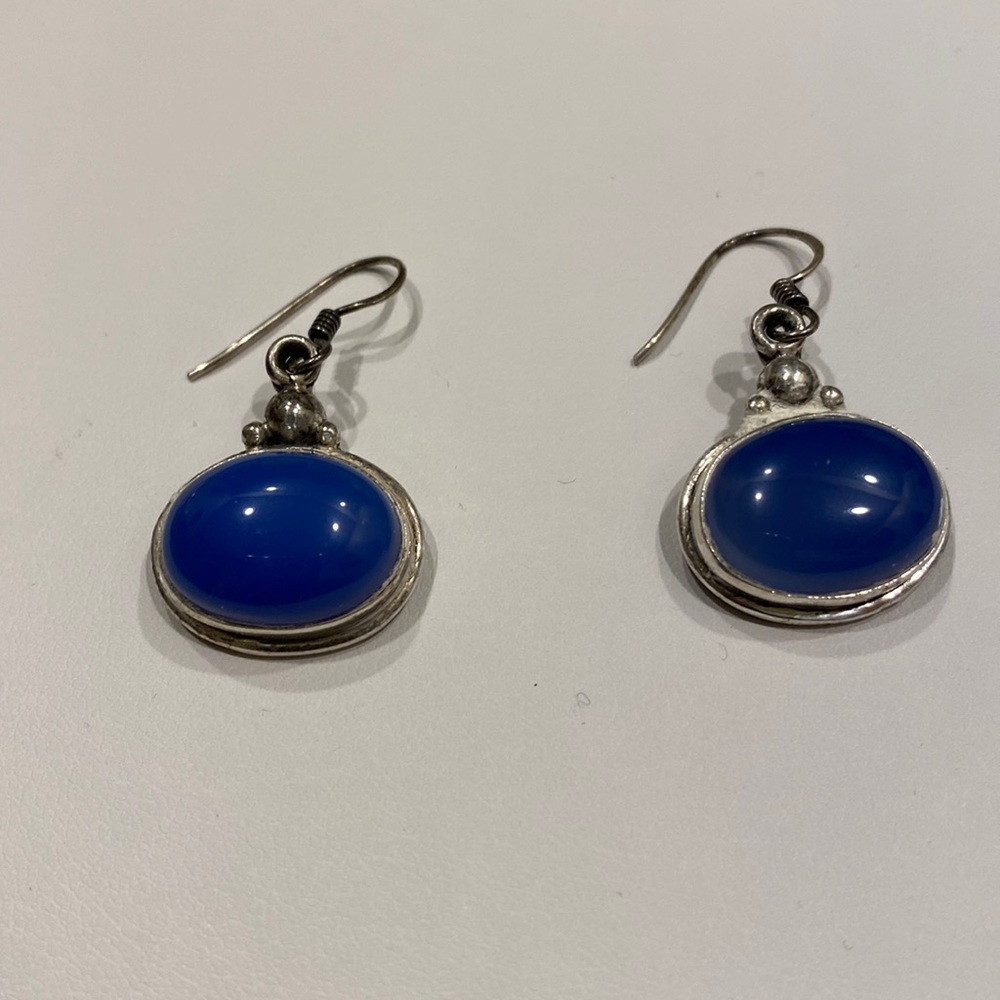Sterling silver earrings with blue chalcedony